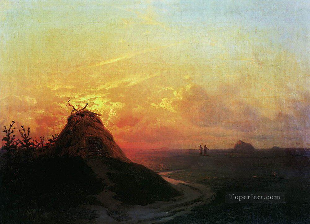 field sunset 1861 Romantic Ivan Aivazovsky Russian Oil Paintings